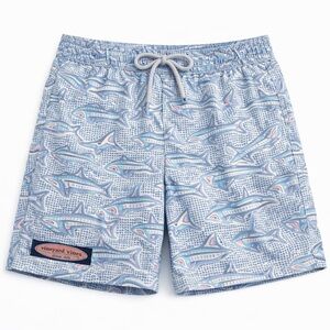 Vineyard Vines Boy’s Blue Shark Print Swim Trunks size 7